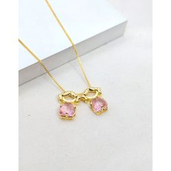 Colar Duas Meninas Pingentes Pedras Banhados a Our... - A S JOIAS E SEMIJOIAS