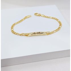Pulseira Personalizada Infantil Chapinha Banhada a... - A S JOIAS E SEMIJOIAS