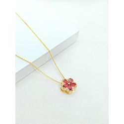 Colar Flor Zircônias Rosa e Brancas Banhado a Ouro... - A S JOIAS E SEMIJOIAS
