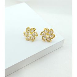 Brinco Flor Zircônias Banhado A ouro - 977.36.4 - A S JOIAS E SEMIJOIAS