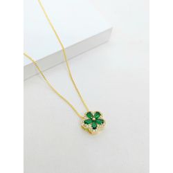 Colar Flor Zircônias Verde e Brancas Banhado a Our... - A S JOIAS E SEMIJOIAS