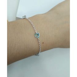 Pulseira Zircônia Coração Verde Claro Em Prata 925... - A S JOIAS E SEMIJOIAS