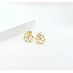 Brinco Flor Com Zircônias Banhado a Ouro - 999.50.... - A S JOIAS E SEMIJOIAS