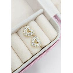 Brinco Coração Zircônias Banhado a Ouro - 999.6.7... - A S JOIAS E SEMIJOIAS