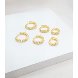 Trio De Brincos De Argolas Redonda Zircônias Banha... - A S JOIAS E SEMIJOIAS