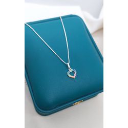 Corrente Infantil Pingente Coração Cravejado Em Pr... - A S JOIAS E SEMIJOIAS