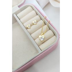 Conjunto Coração Com Pedra Banhado a Ouro - 999.... - A S JOIAS E SEMIJOIAS