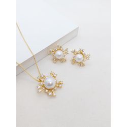 Conjunto Colar Pérolas e Zircônias Banhado a Ouro ... - A S JOIAS E SEMIJOIAS