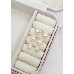 Trio de Brincos Corações Cravejados em Zircônias B... - A S JOIAS E SEMIJOIAS