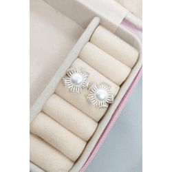 Brinco Flor e Pérola Banhado a Prata - 999.8.22 - A S JOIAS E SEMIJOIAS