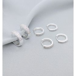 Trio de Argolas Redondas Cravejadas Banhada a Prat... - A S JOIAS E SEMIJOIAS