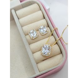 Conjunto Colar e Brinco Zircônias Banhado a Ouro ... - A S JOIAS E SEMIJOIAS