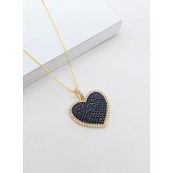 Colar Pingente Coração Cravejado em Zircônias Azul... - A S JOIAS E SEMIJOIAS
