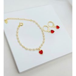 Conjunto Infantil Pulseira Pérola e Brinco de Argo... - A S JOIAS E SEMIJOIAS