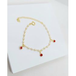 Pulseira Infantil Pérola Flor Pendurada Banhada a ... - A S JOIAS E SEMIJOIAS