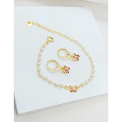 Conjunto Infantil Pulseira e Brinco de Argola Borb... - A S JOIAS E SEMIJOIAS