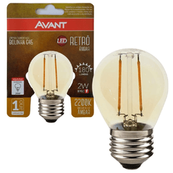 AVANT LAMPADA RETRO BOLINHA G45 AMBAR 2W BIVOLT - 12807 - ATACADO ZR