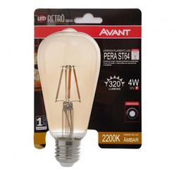 AVANT LÂMPADA RETRÔ PÊRA ST64-E27 AMBAR 4W BIVOLT - 13077 - ATACADO ZR