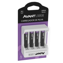 AVANT KIT CARREGADOR + PILHA RECARREGAVEL AAA C/ 04 - 14217 - ATACADO ZR