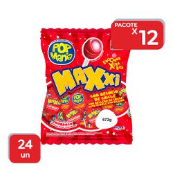 Pirulito Pop Mania Maxxi Morango - 12x24Un - 18789 - Atacado Mirim