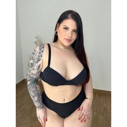 Conjunto Básico Preto Com Base Espuma e calcinha fio duplo 