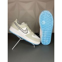 Tênis Air Force 1 x Dior Branco/Cinza/Azul Bebê - Atacado das Tailandesas