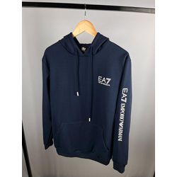 Moletom C/Capuz Armani EA7 Azul com escrita na man... - Atacado das Tailandesas