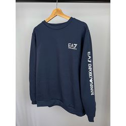 Moletom S/Capuz Armani EA7 Azul com escrita na man... - Atacado das Tailandesas