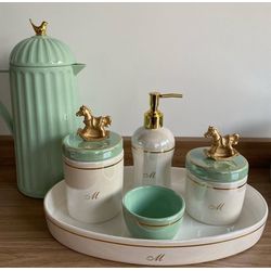 Kit Higiene Porcelana Perolada Filhete ouro - KHF... - Ateliê Ágape