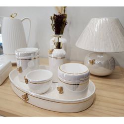 Kit Higiene completo porcelana filhete ouro LUXO -... - Ateliê Ágape