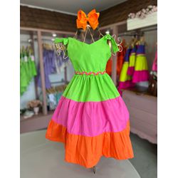 Vestido Melissa - Verde -laranja-pink - Ateliê NewBaby