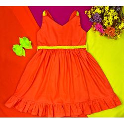 Vestido Nina -laranja/lima - Ateliê NewBaby