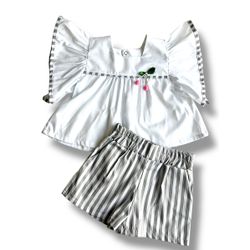 Conjunto Melinda listras cinzas - Ateliê NewBaby