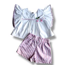 Conjunto Melinda listras rosa - Ateliê NewBaby