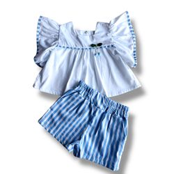 Conjunto Melinda listras azul - Ateliê NewBaby