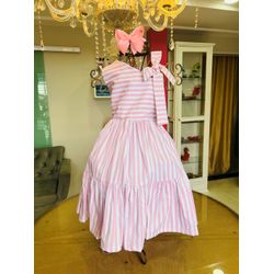 Vestido Helena listras rosa - Ateliê NewBaby