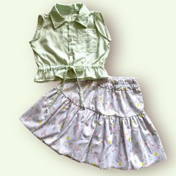 Conjunto Cecilia floral listras verde - Ateliê NewBaby
