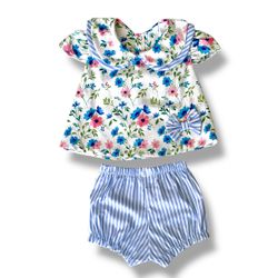 Conjunto Talita - Floral Azul - Ateliê NewBaby