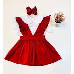 Jardineira Lany - Vermelho-branco - Ateliê NewBaby