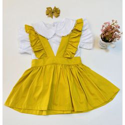 Jardineira Lany - Mostarda-branco - Ateliê NewBaby