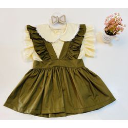 Jardineira Lany - Verde Militar-bege - Ateliê NewBaby