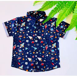 Blusa Social Masculina Galaxia Marinho - Ateliê NewBaby