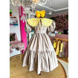 Vestido flor caqui -amarelo - Ateliê NewBaby
