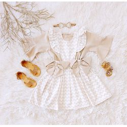 Vestido Iza Chevron Bege - Ateliê NewBaby