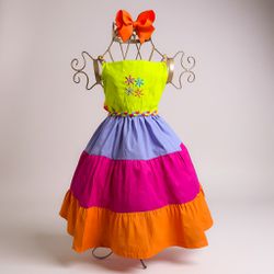 Vestido Marisol Bordado Neon - Ateliê NewBaby