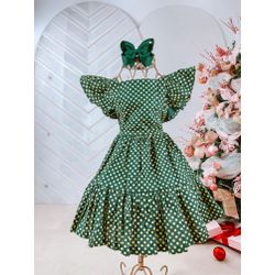 Vestido Mell poá verde com dourado - Ateliê NewBaby