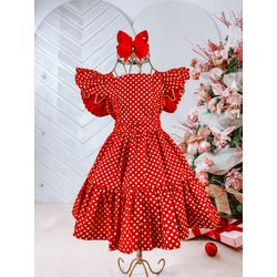 Vestido Mell poá vermelho com dourado - Ateliê NewBaby