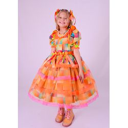 Vestido Junino Luxo Sinhá Moça Laranja - Ateliê NewBaby