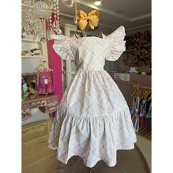 vestido Mell xadrez bege - Ateliê NewBaby