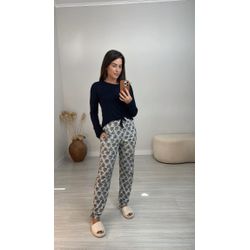 Pijama Longo Preto Estampado - 140026 - ATELIÊ DA LINGERIE